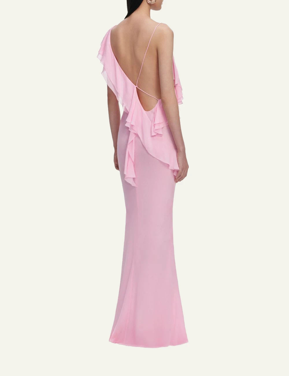 Self Portrait pink maxi dress cowl neck asymmetric back view