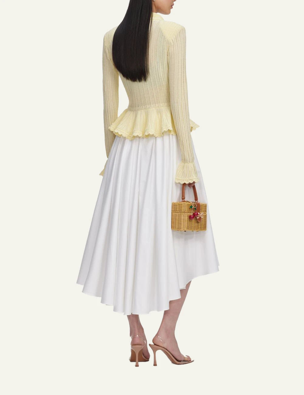 Self Portrait yellow knit cardigan peplum back