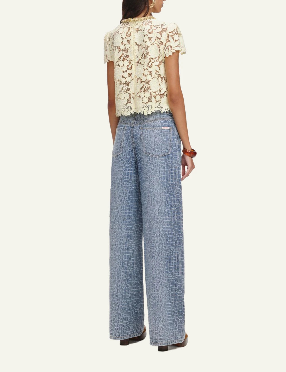 Self Portrait yellow lace top floral pattern back