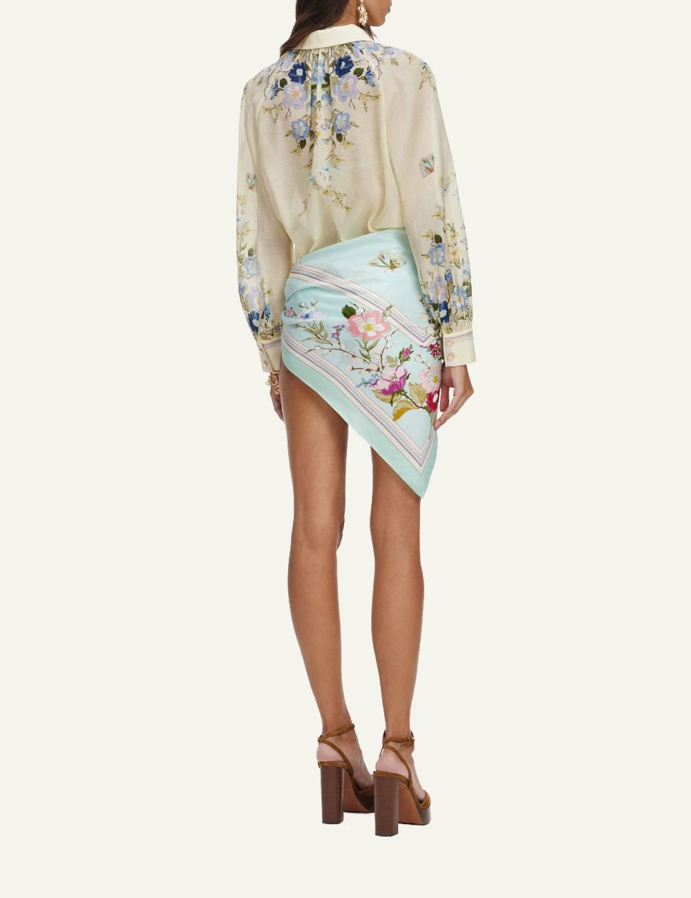 Self Portrait yellow organza blouse floral print back