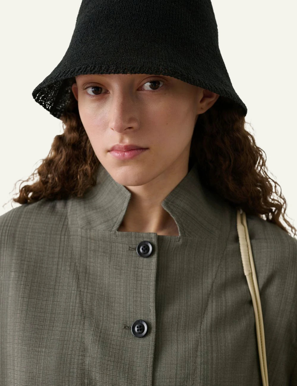 Soeur bucket hat black transparent knit front model view