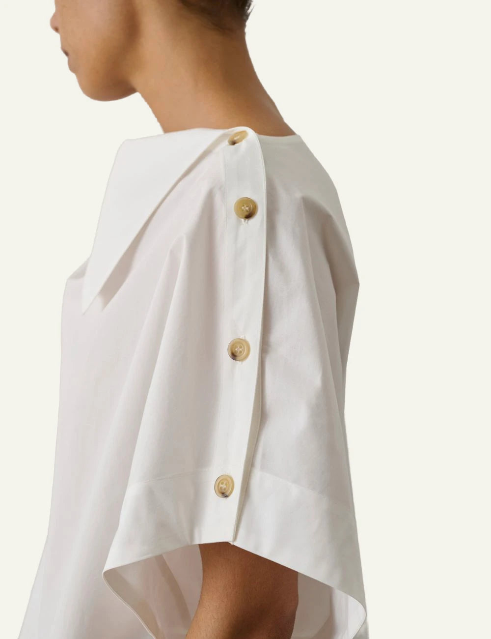 Soeur Issa blanc casse blouse organic cotton loose fit cowl neck side detail view