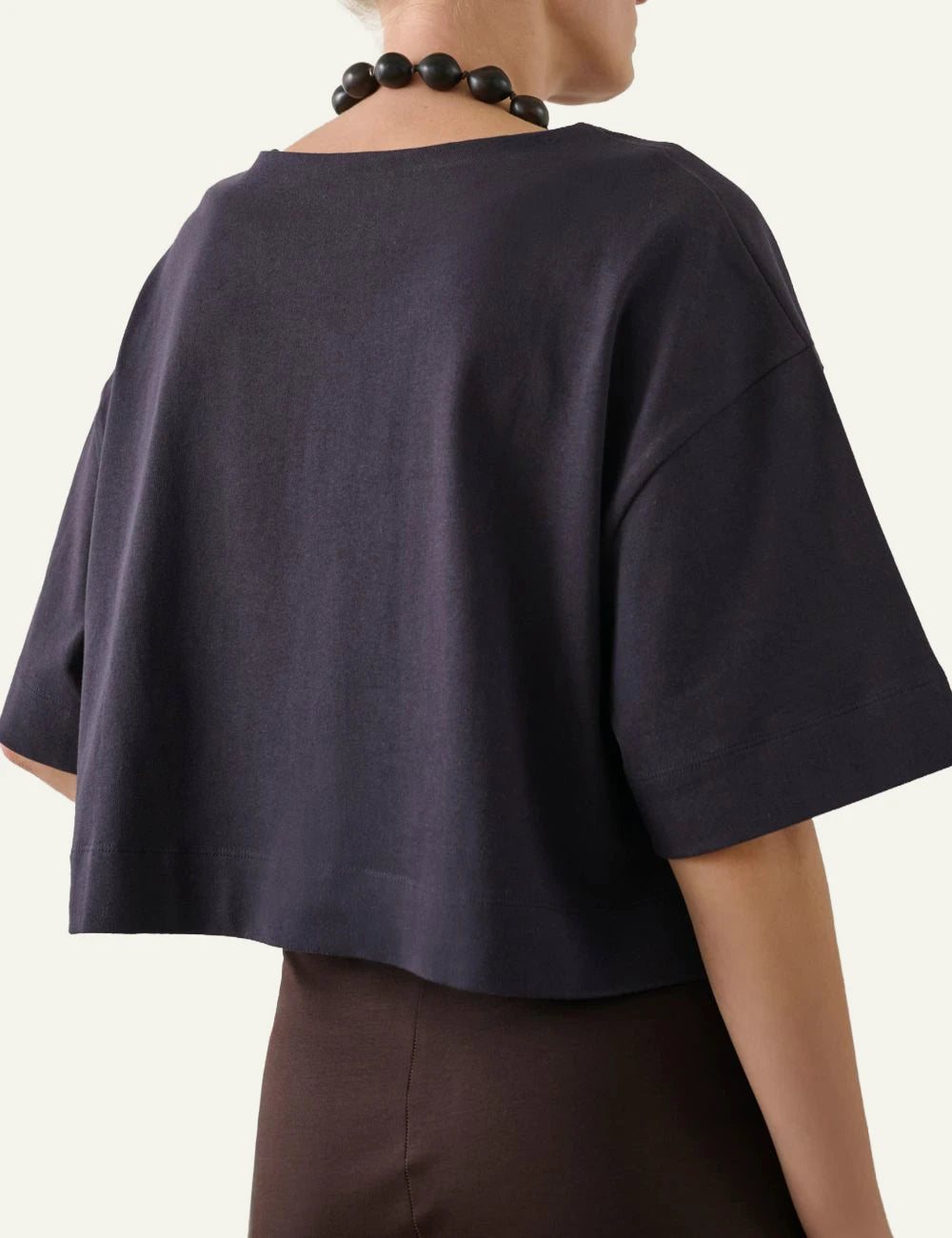 Soeur Davina loose cropped t shirt recycled cotton dark brown back
