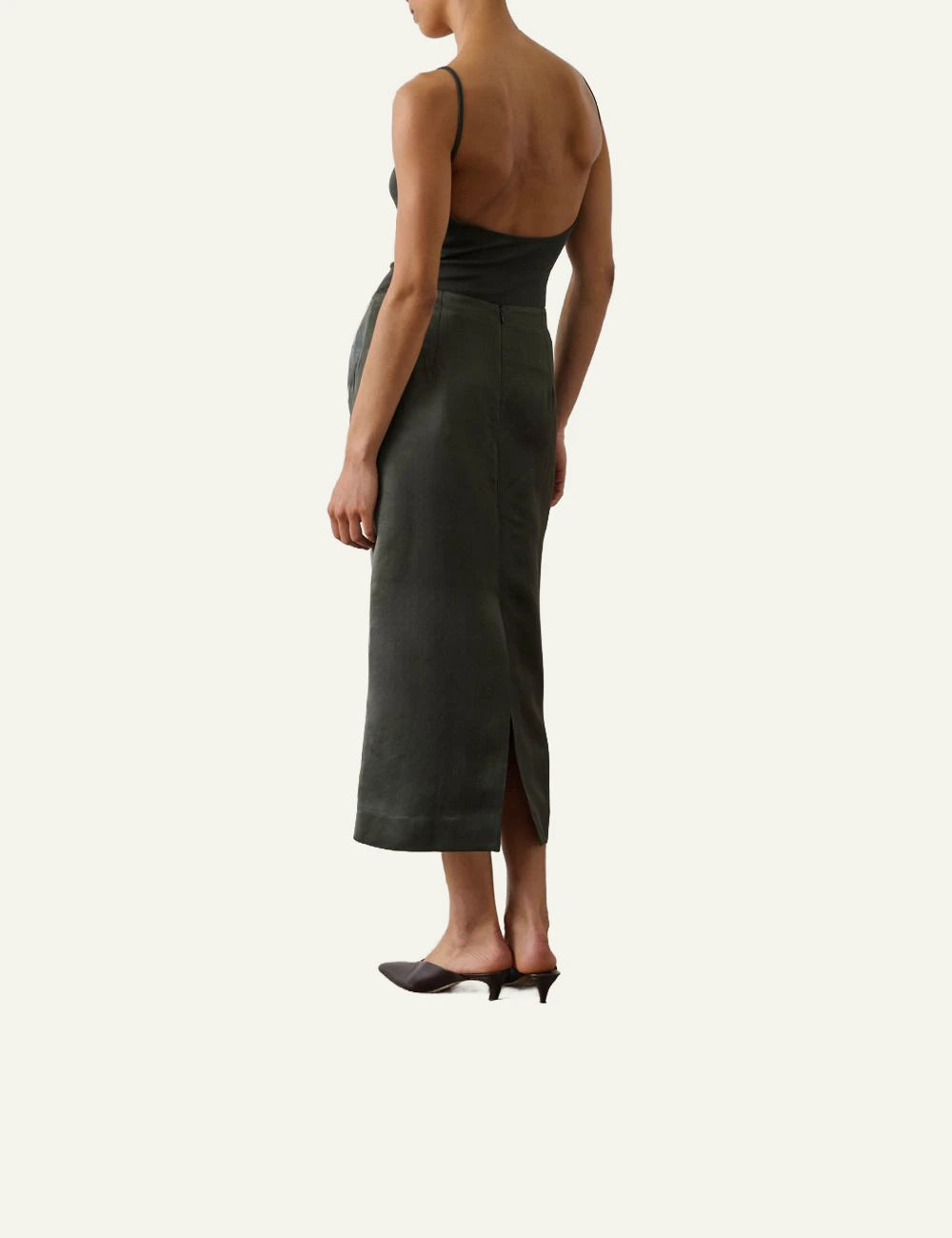 Soeur Ila tank top dark green cotton jersey thin straps back model