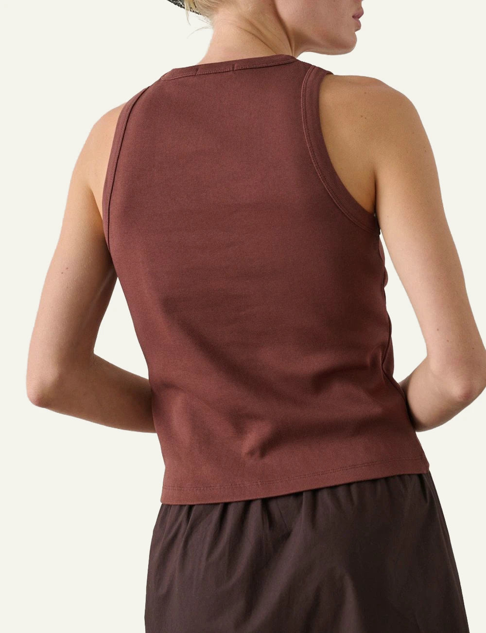 Soeur rib tank top recycled cotton brown back