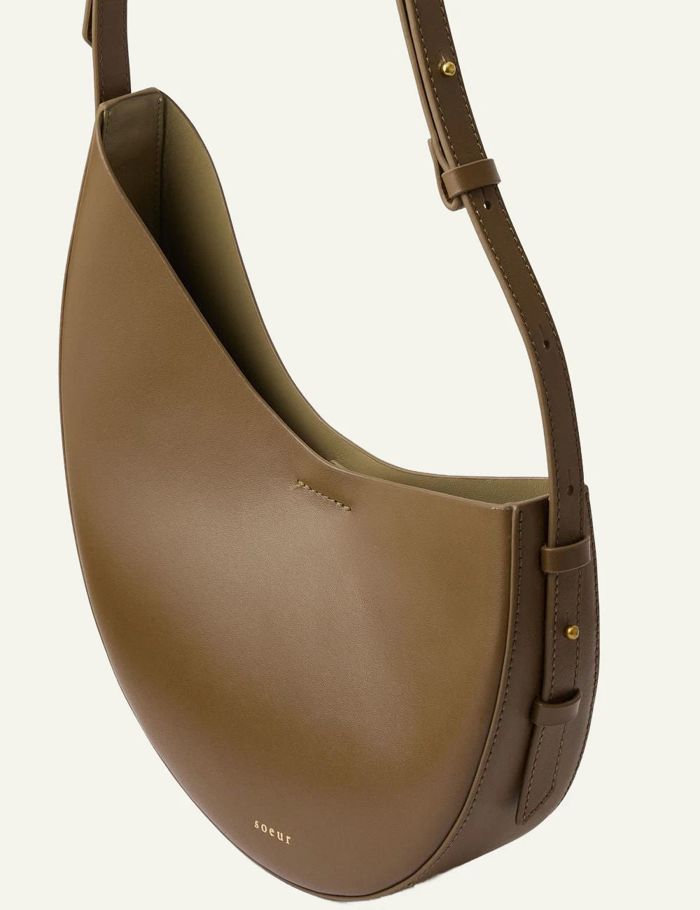 Soeur small shoulder bag brown smooth leather side view