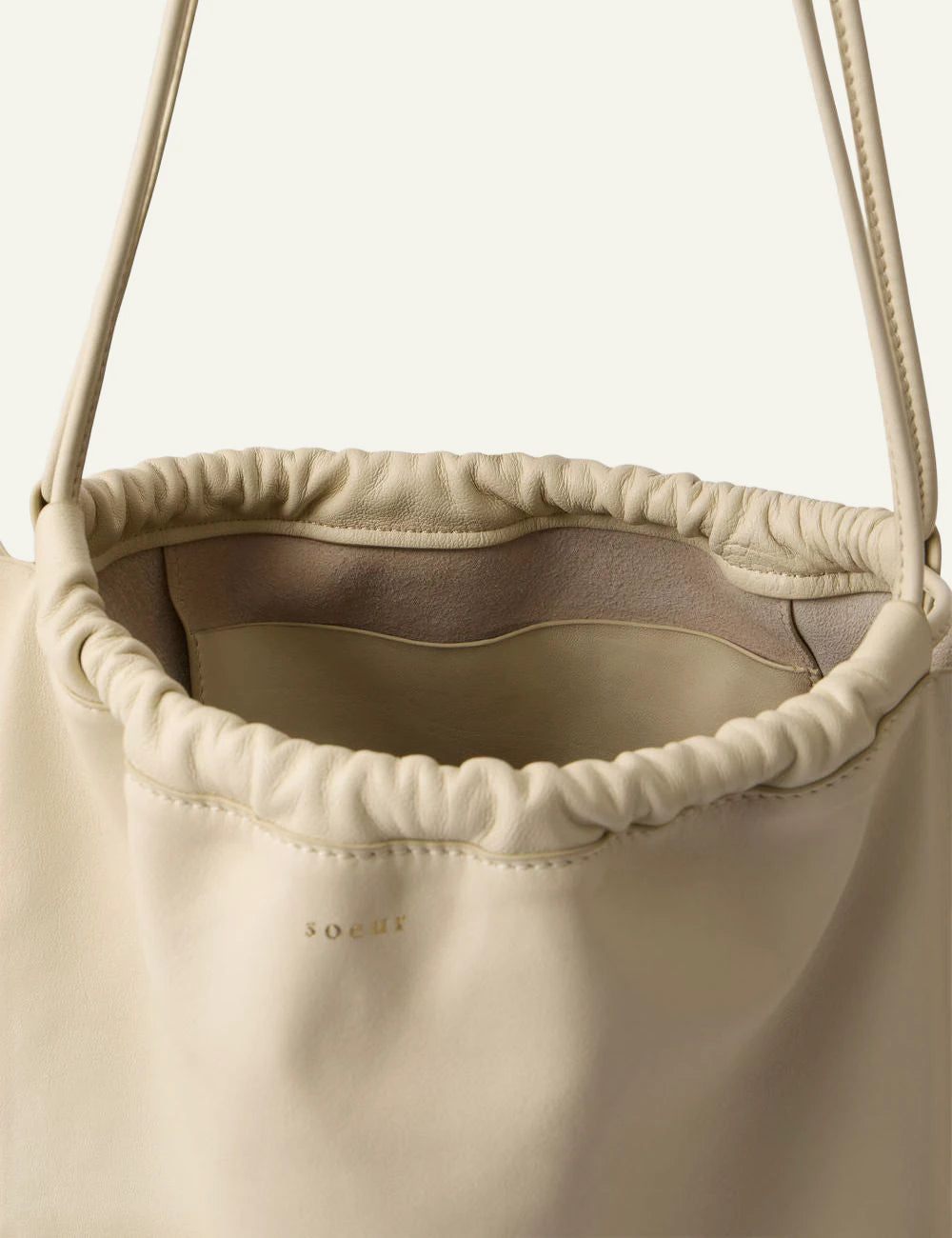 Soeur soft shoulder bag ivory leather top view
