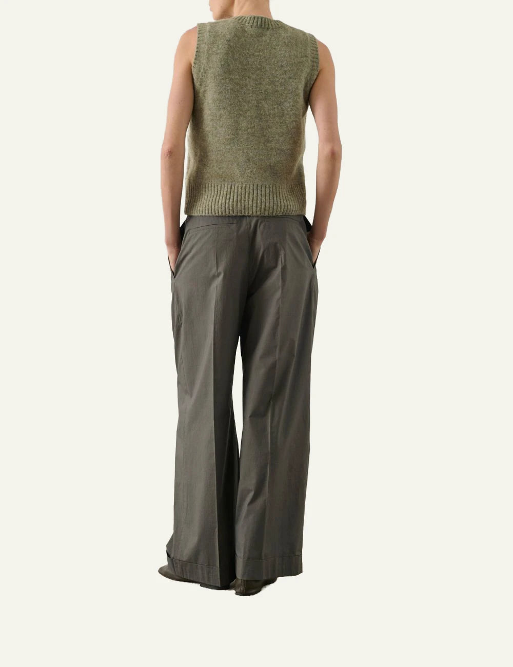 Soeur wide leg trousers high waist cotton olive back view