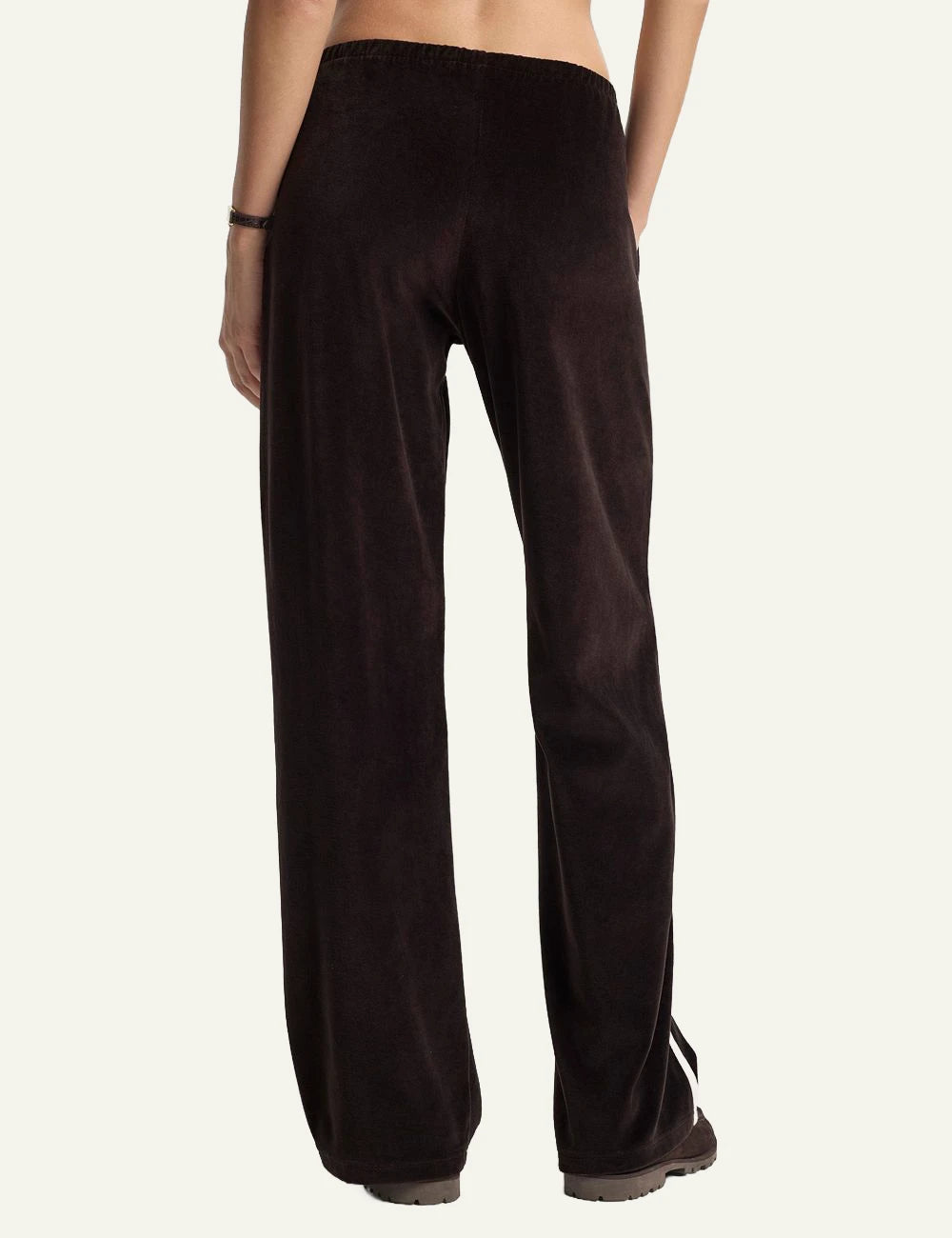 Sporty and Rich brown wide leg track pants back view