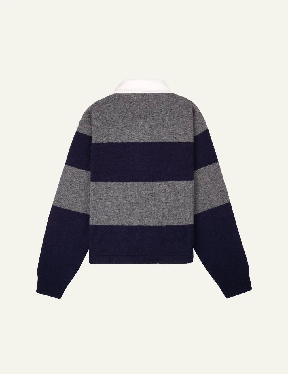 Sporty and Rich cashmere wool rugby knit grey navy back view