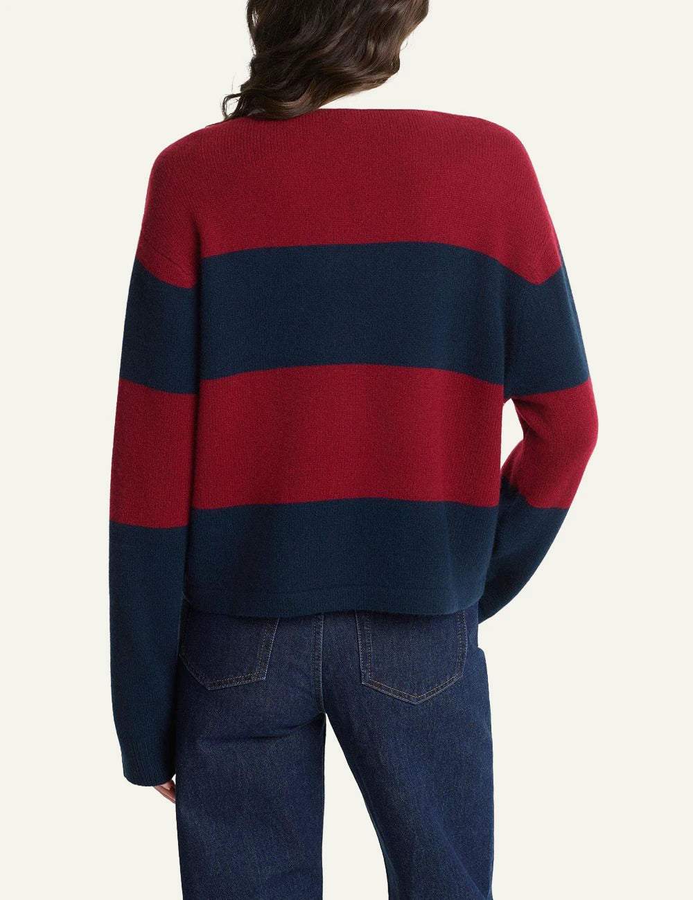 Sporty and Rich cashmere wool rugby knit merlot navy back view