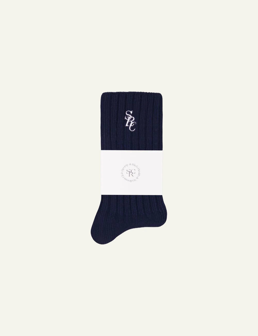 Sporty and Rich navy ribbed socks with embroidered logo detail
