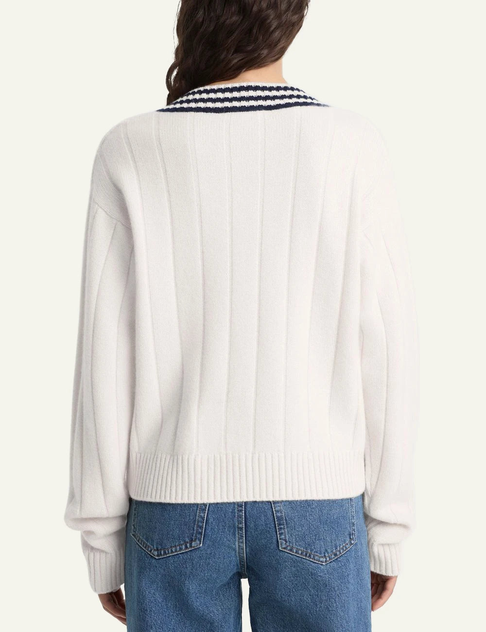Sporty & Rich SRC cricket cashmere sweater ecru dark navy back view