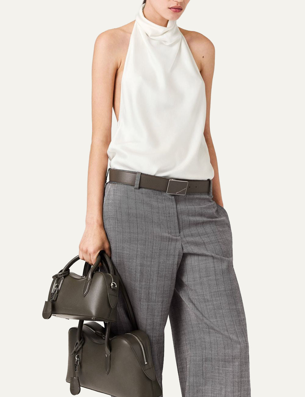 Stella McCartney satin halterneck top cream worn front view