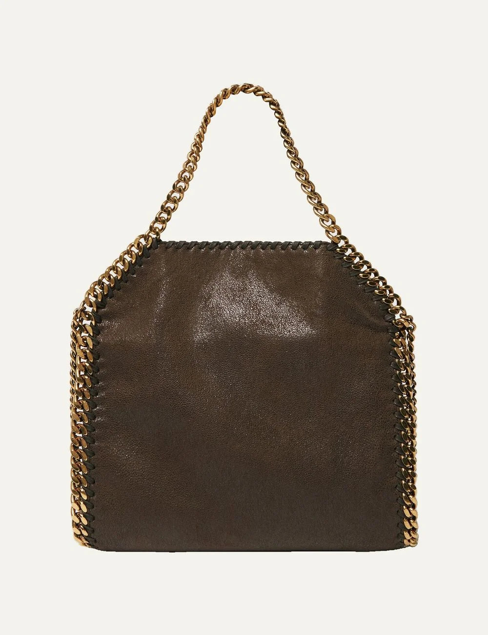 Stella McCartney women Falabella mini tote bag in Mahogany with vintage finish and signature diamond-cut chain back