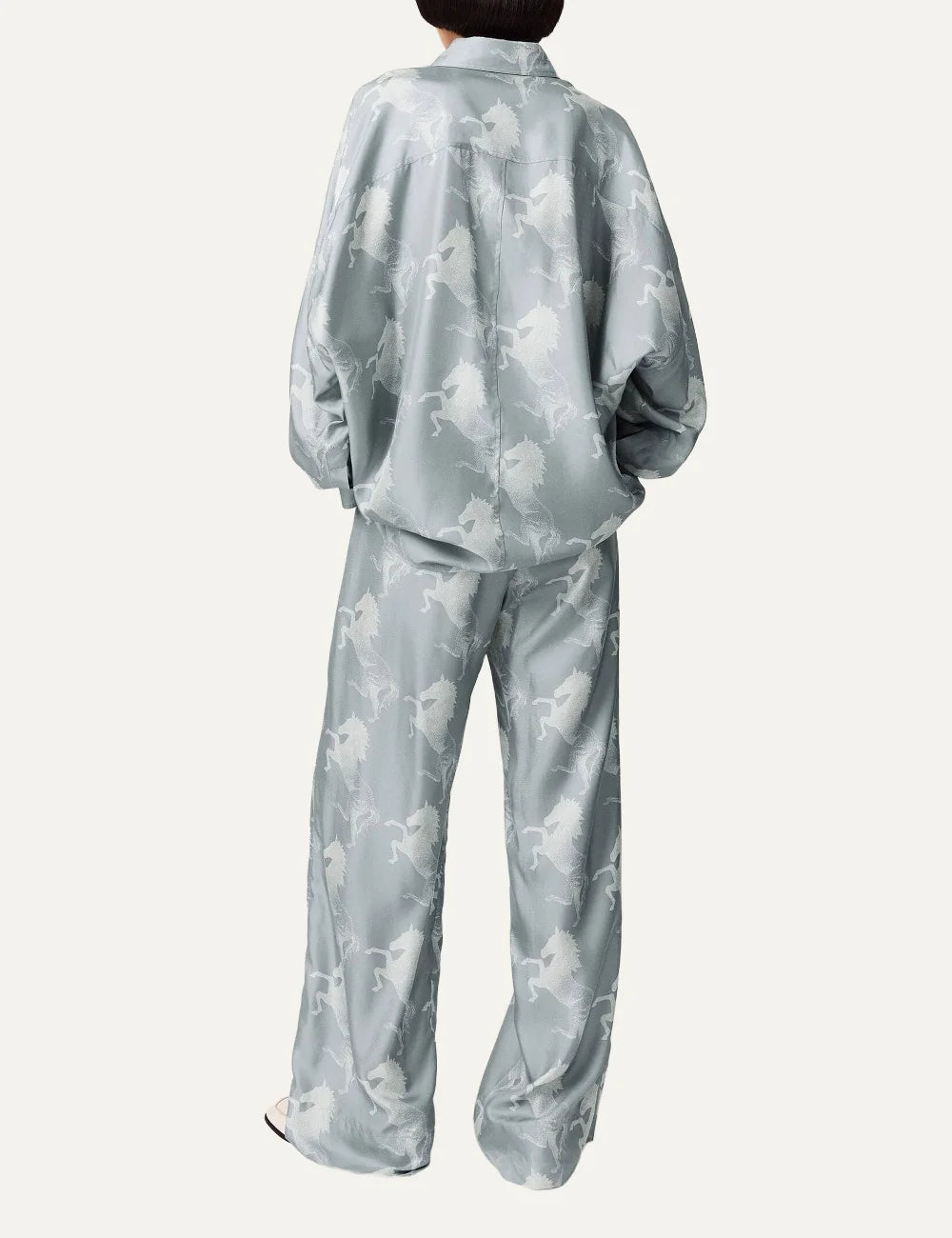 Stella McCartney women's blue and white silk shirt with horse print back