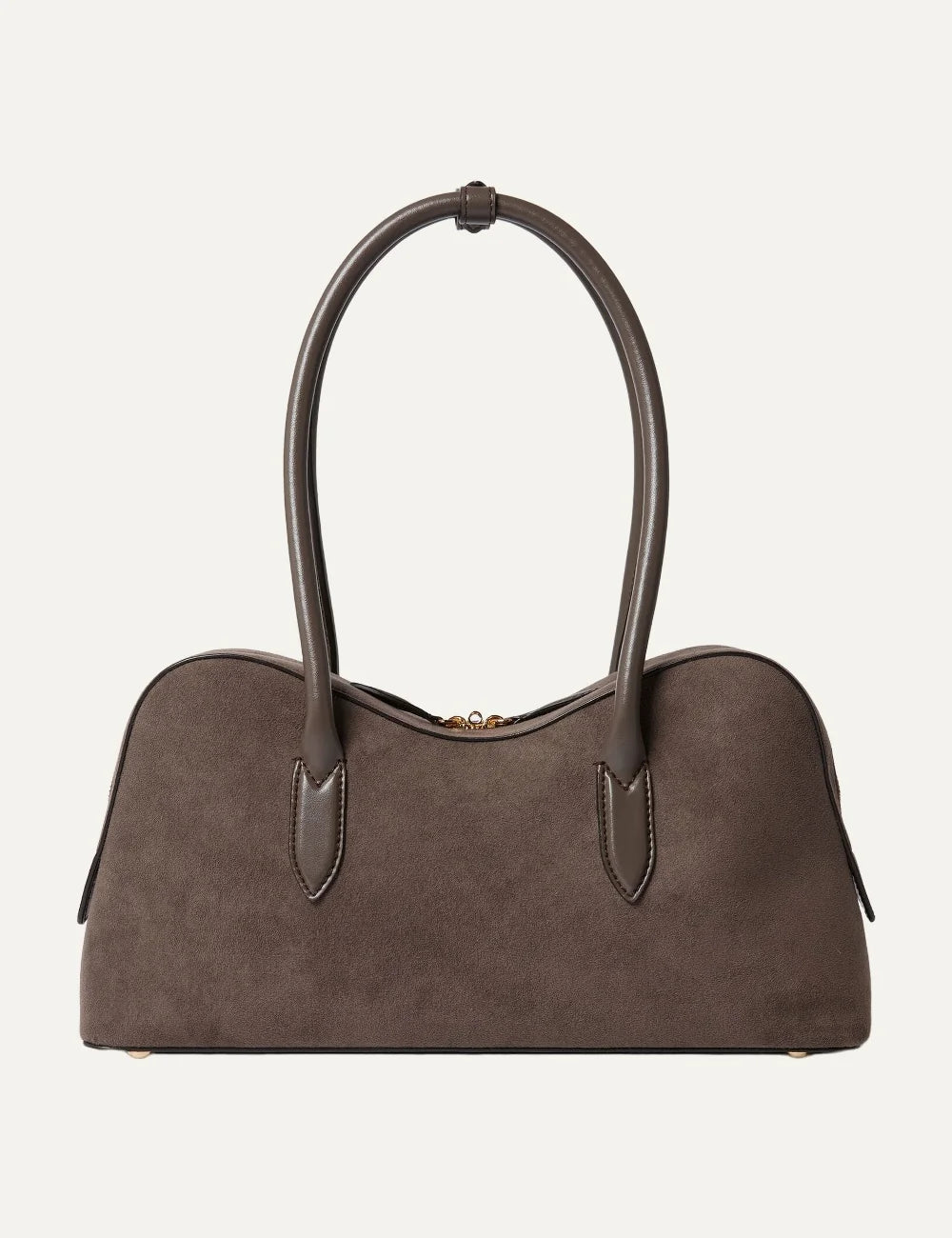 Stella McCartney women's taupe vegan suede structured bag with top handles back