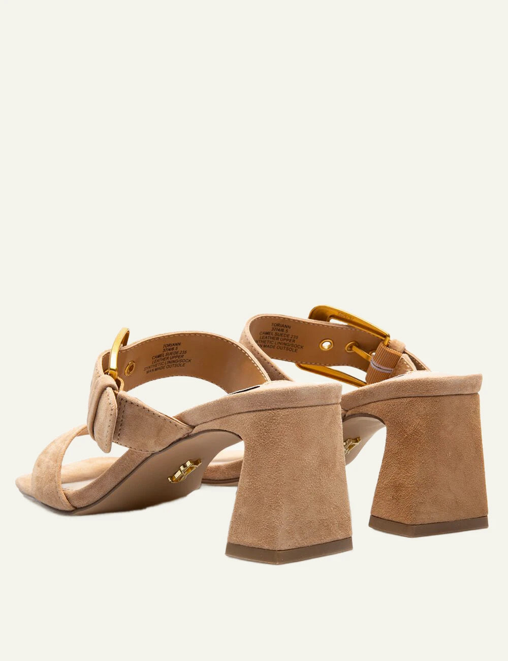 Steve Madden beige eco leather mule heel gold buckle back