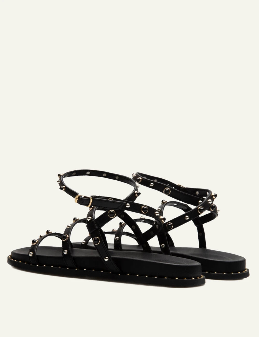 steve madden studded strappy flat sandals black ankle strap back view