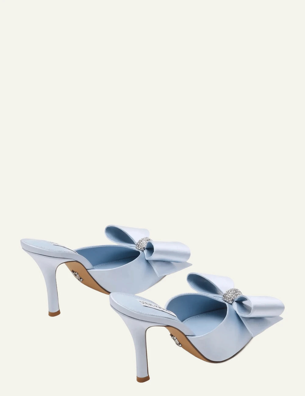 steve madden light blue satin bow heels back view