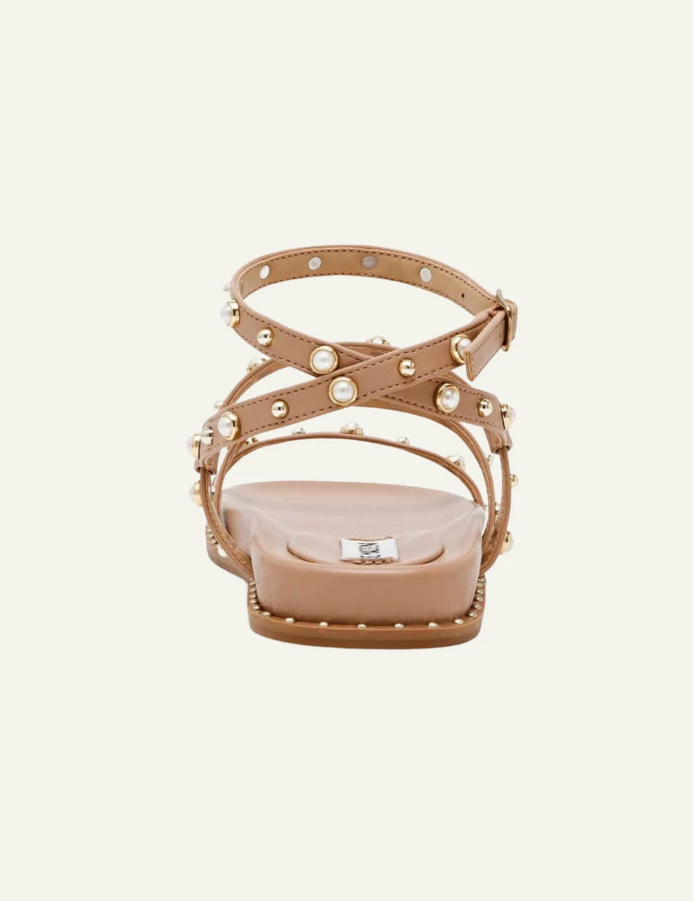 steve madden strappy flat sandals nude pearl studs ankle strap back view