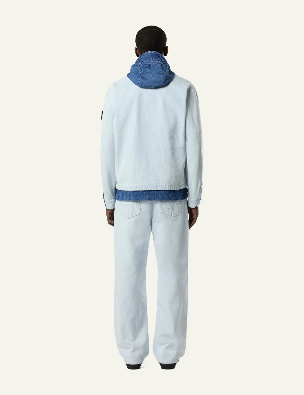 Stone Island coach jacket light blue denim bleached back view