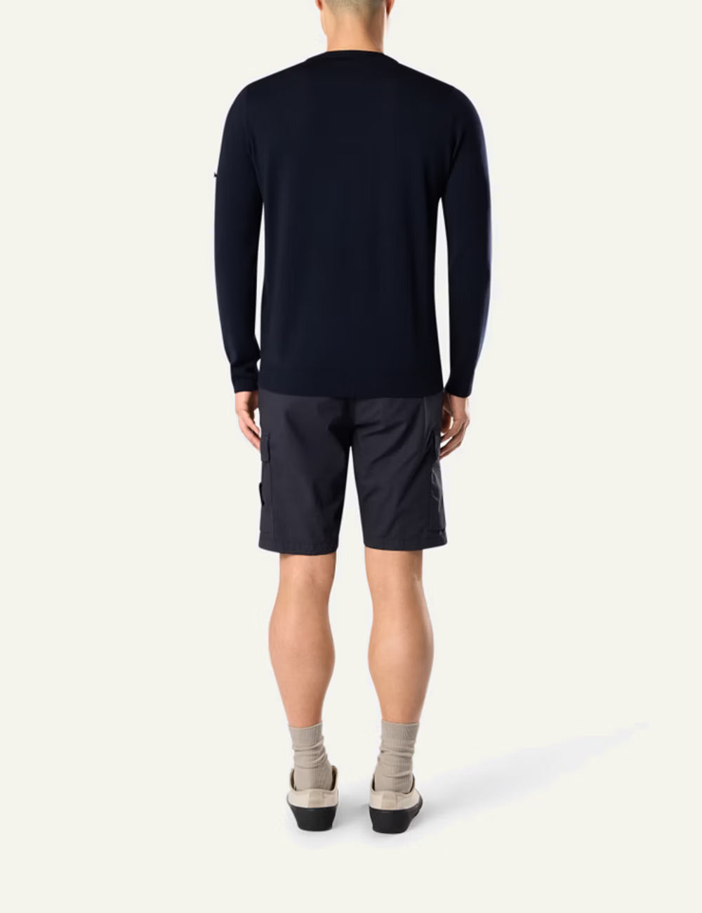 Stone Island stretch cotton tela paracadute cargo pants navy blue with badge back view