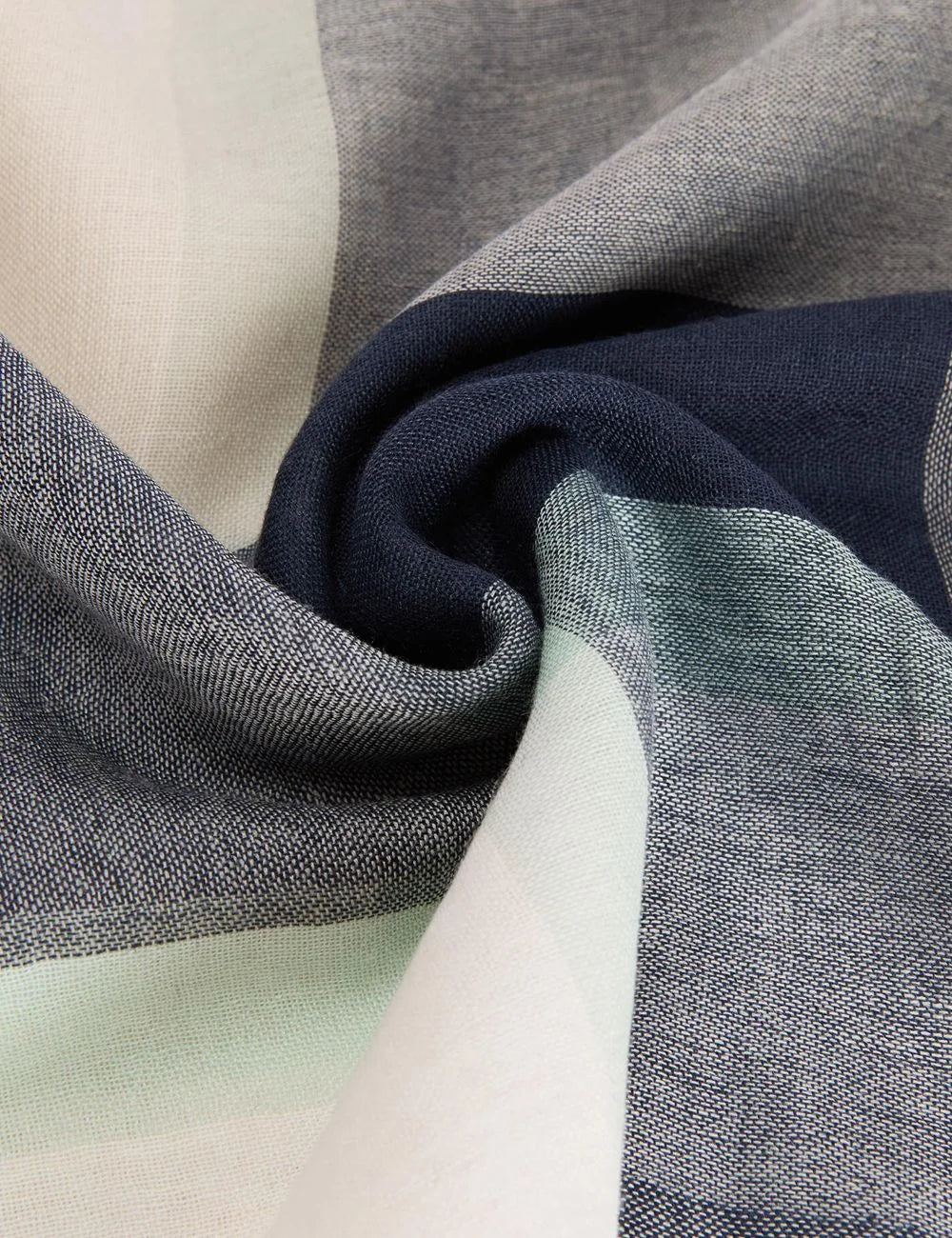 beige grey striped lightweight scarf top detail view