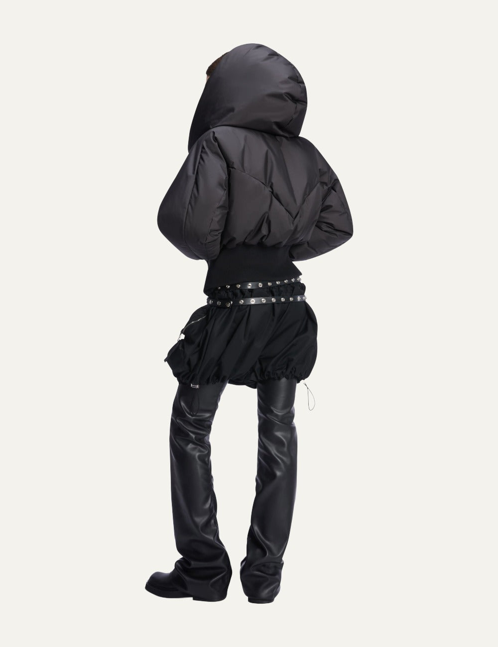 The Attico black women's puffer jacket with shawl collar hood back view