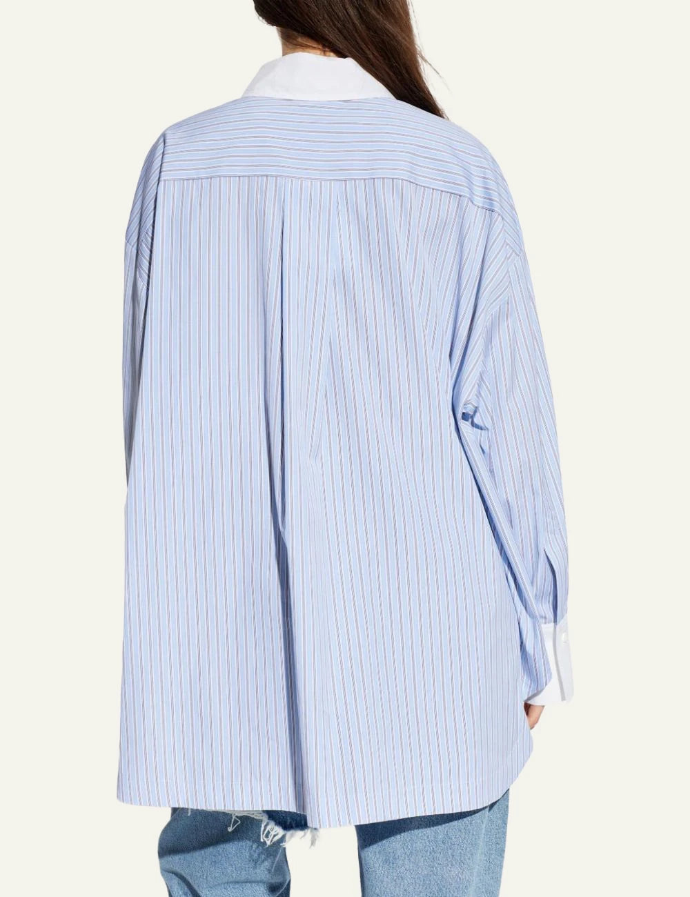 The Attico Light Blue Striped Cotton Shirt With White Collar back View