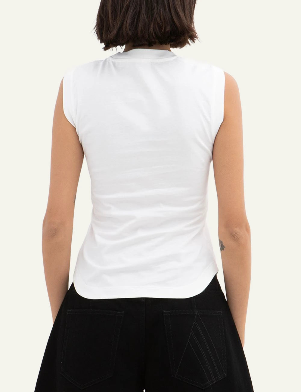 The Attico White Sleeveless Cotton Mini Dress With Curved Hem back View