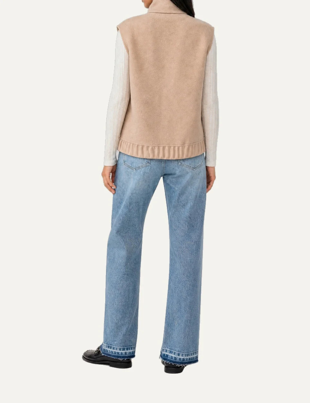 The Kooples women's beige wool-blend sleeveless vest with high collar, zip closure and flap pockets back