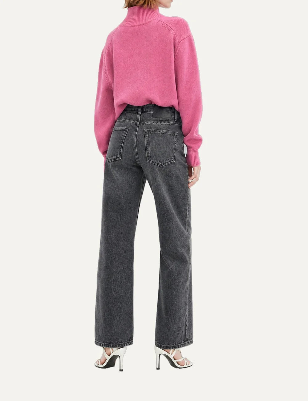 The Kooples women's washed black straight-leg jeans with mid-rise waist and five-pocket design back
