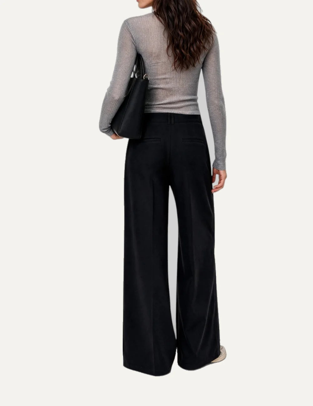The Kooples women's charcoal grey merino wool top with slim fit, crew neckline, long sleeves and fine ribbed knit texture back