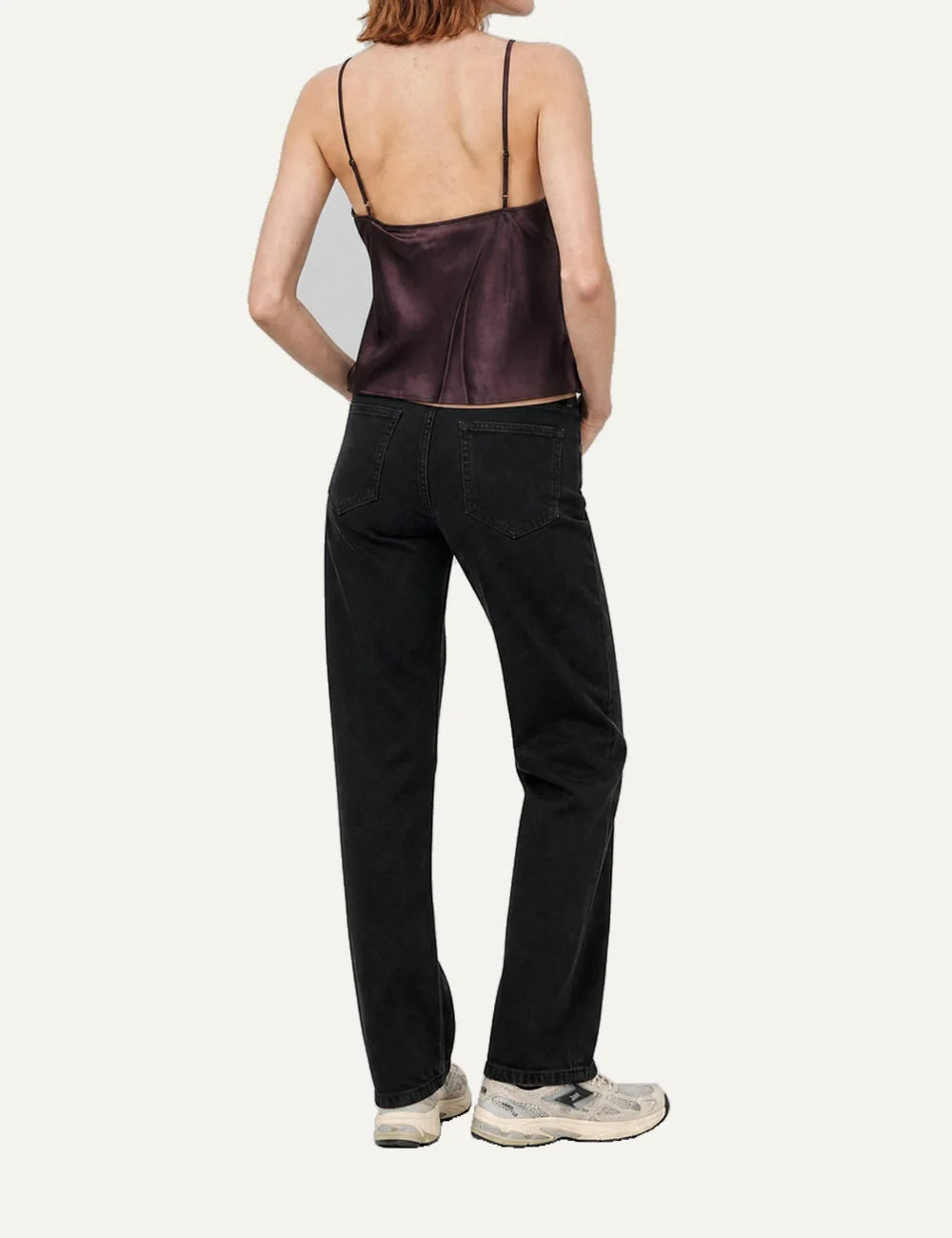 The Kooples women's dark brown satin camisole top with V-neckline and adjustable double straps back