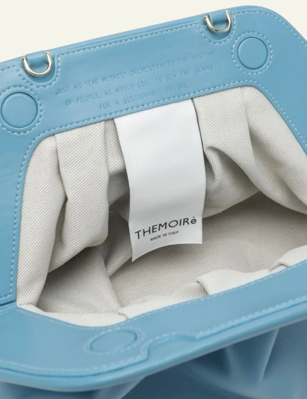 THEMOIRè Bios Medium vegan fabric clutch Niagara blue top view