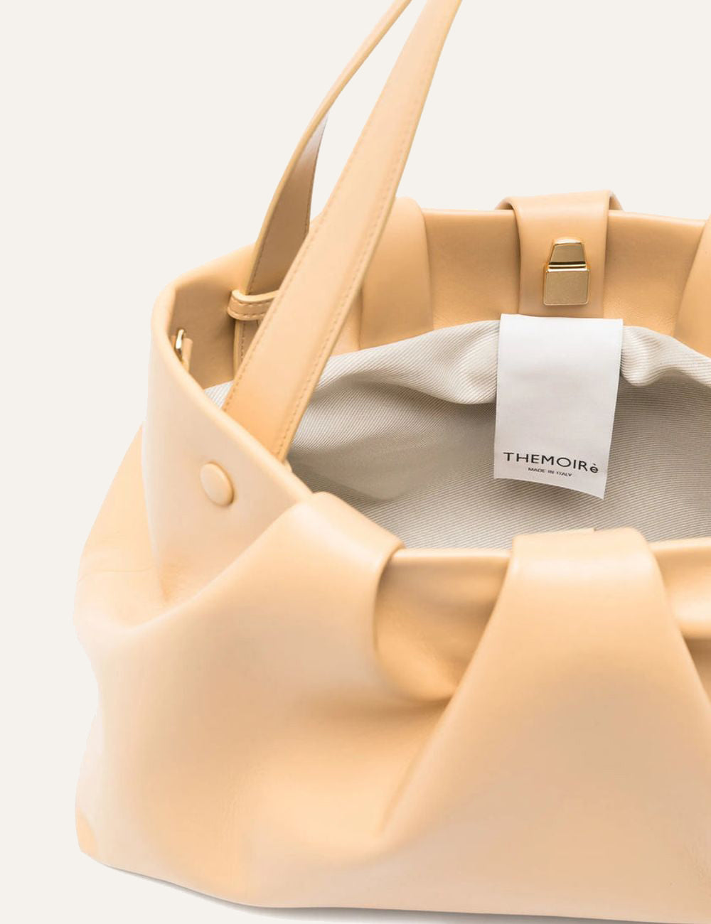 Themoirè soft tote bag beige front view pocket