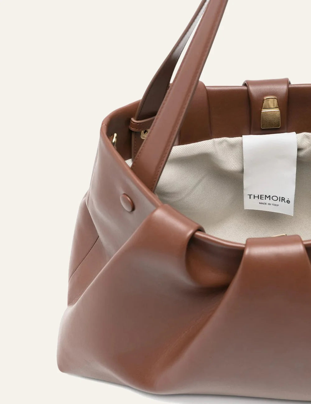 Themoirè soft tote bag brown front view pocket