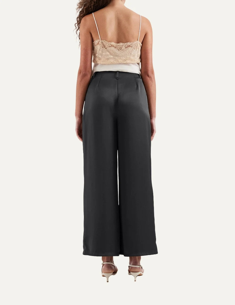 Topshop women's black satin wide-leg trousers with high waist and front pleats back