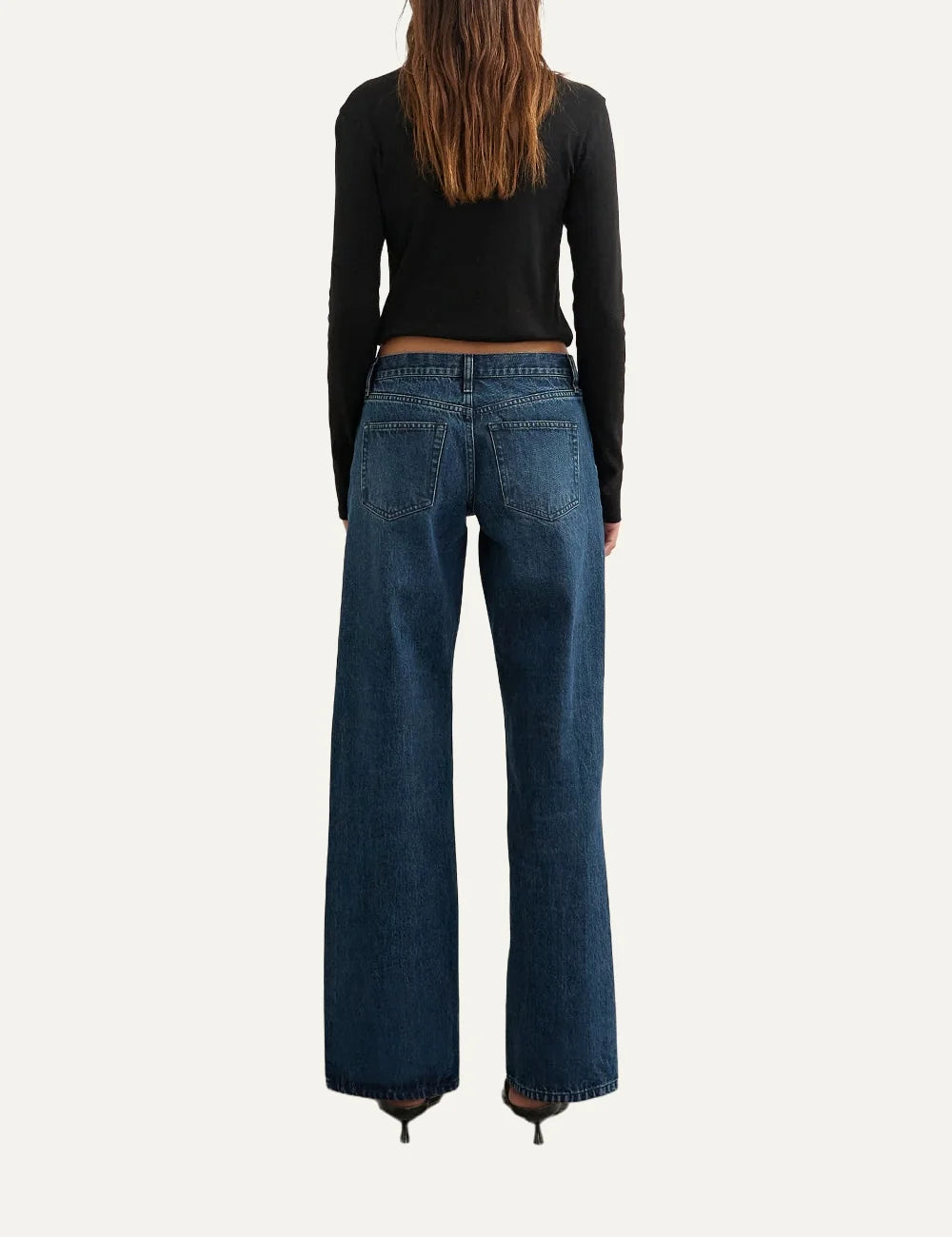 Topshop women's Ember straight leg jeans in dark blue washed denim with low-rise waist back