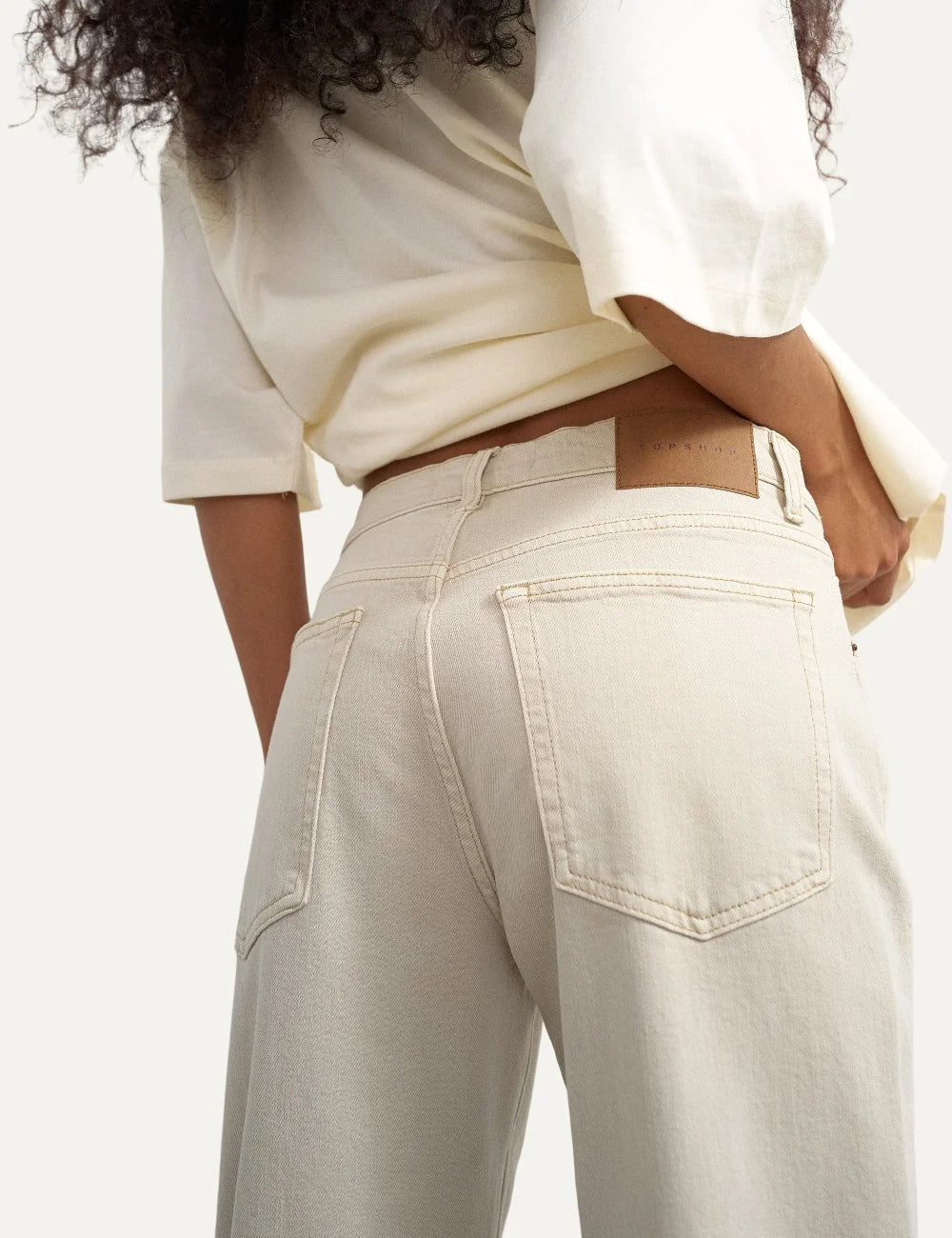 Topshop women's Orson beige mid-rise straight-leg jeans with five-pocket design back