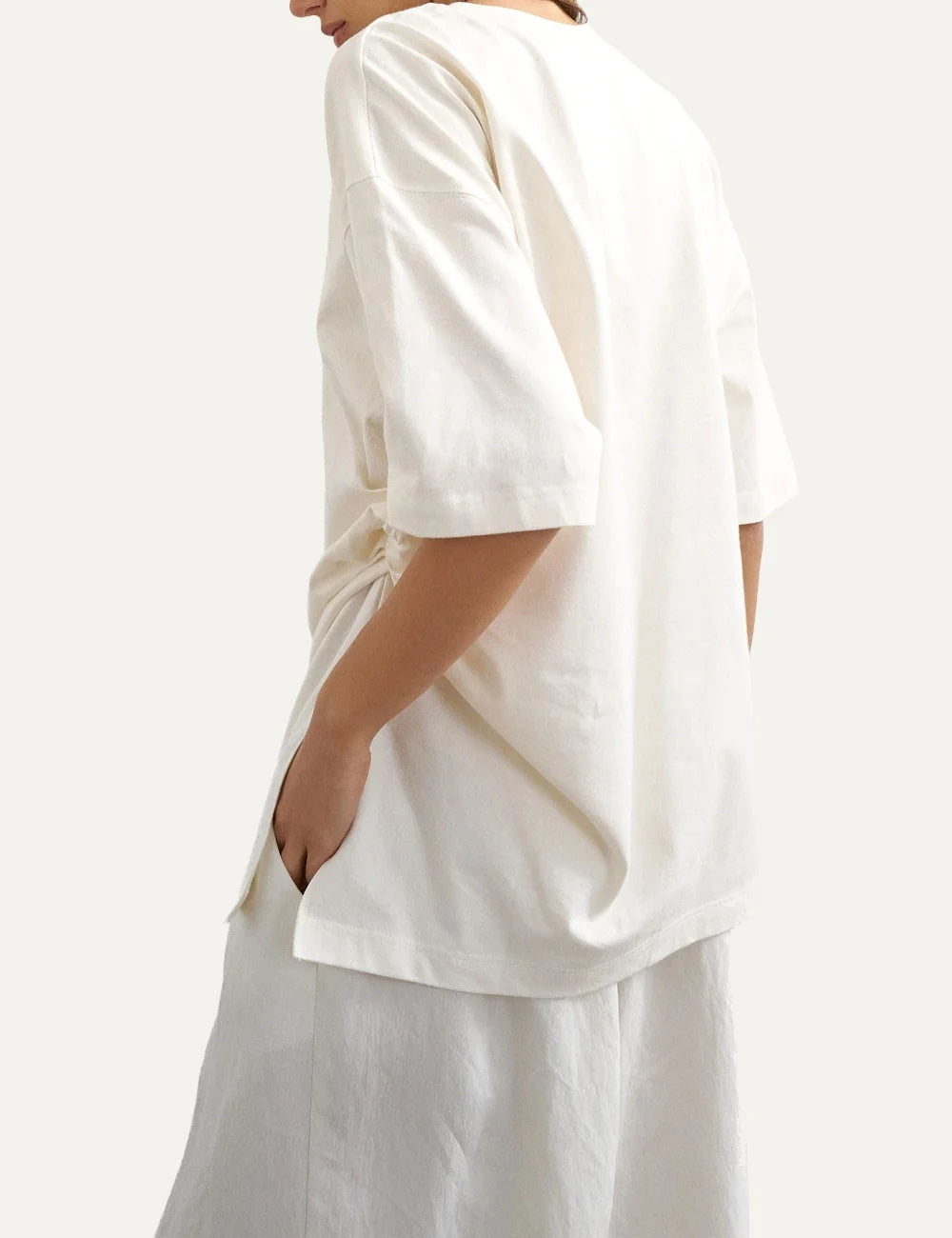 Topshop women's ivory oversized cotton T-shirt with dropped shoulders and side knot detail back