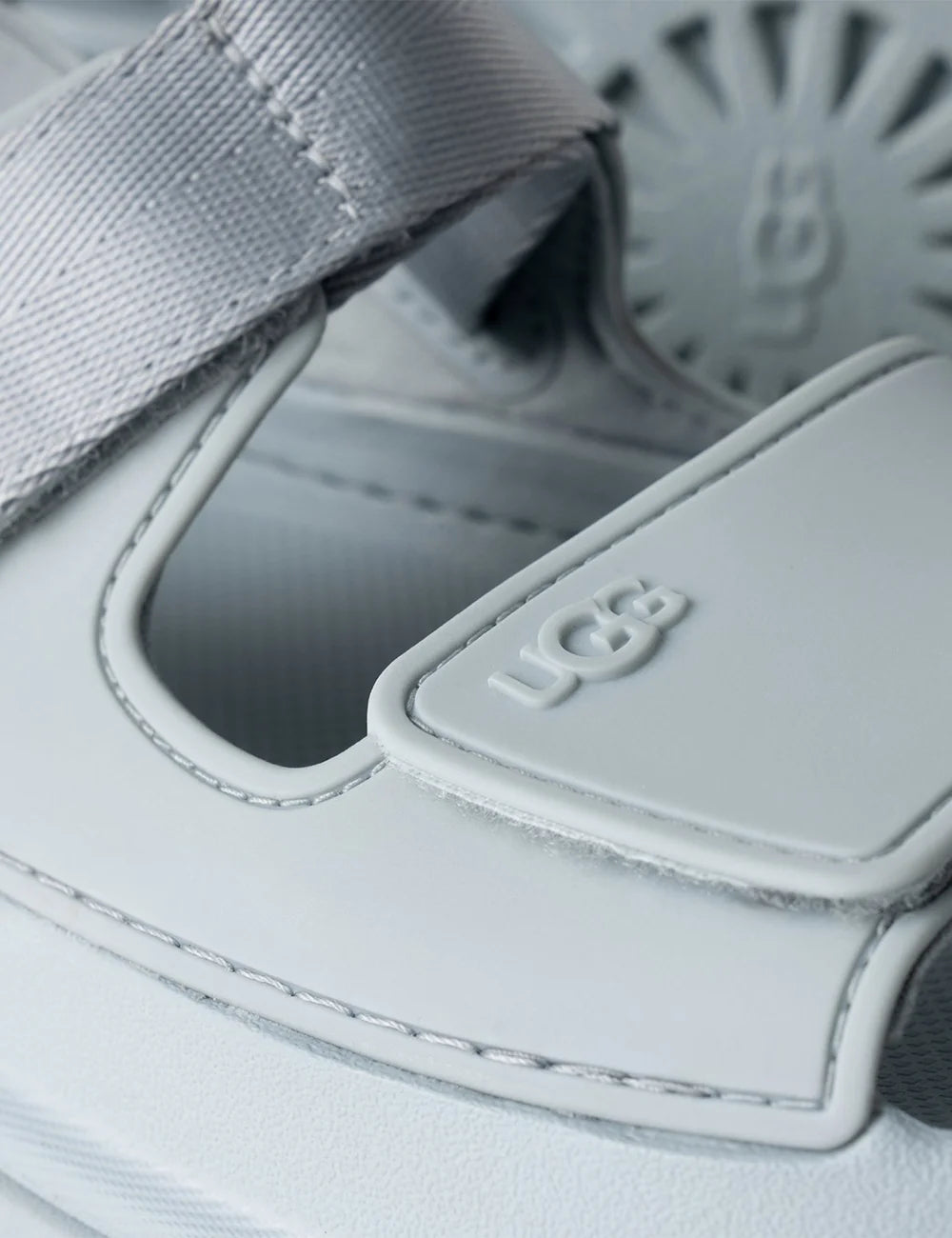 UGG GoldenGlow platform sandal sea salt logo view