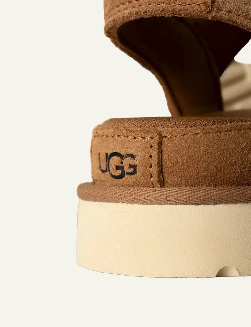 UGG Goldenstar suede sandal chestnut logo view