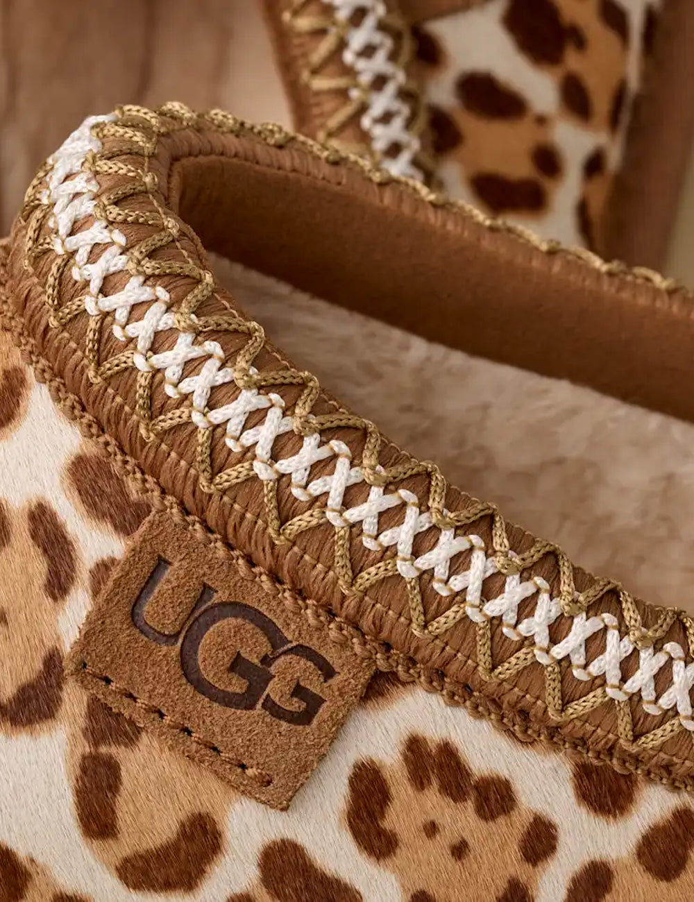 UGG Tazz Plains platform slipper cow hair felicity leopard jasmine logo view