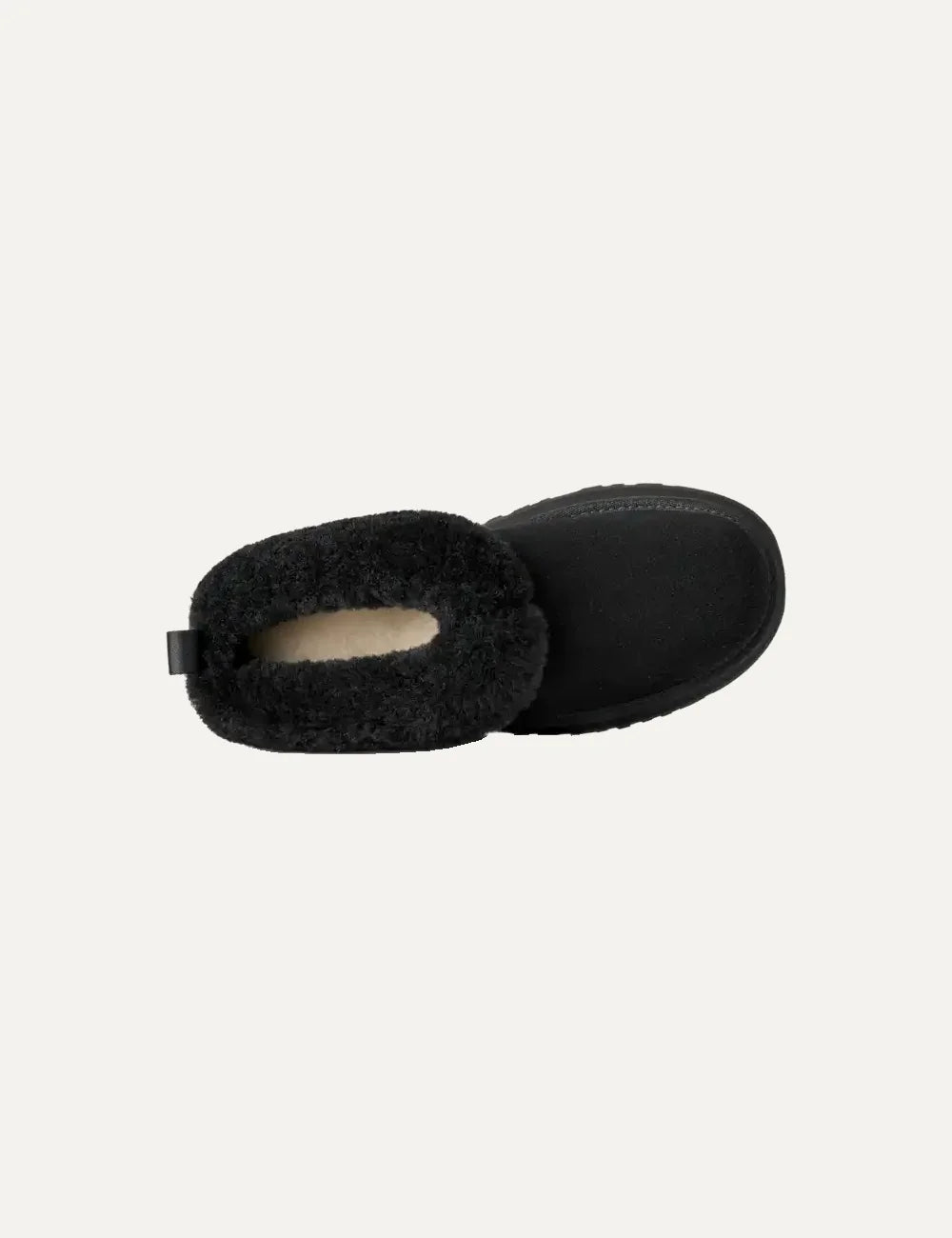 Unisex UGG Tazzelle black suede platform shoes with plush sheepskin collar, sheepskin lining and Sugarcane EVA outsole top