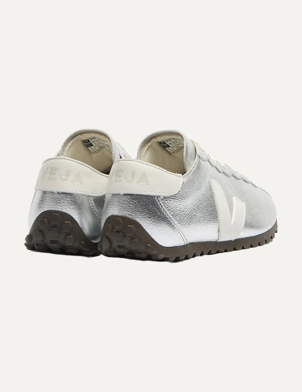 VEJA unisex Cateyes metallic silver leather sneakers with cream V logo back