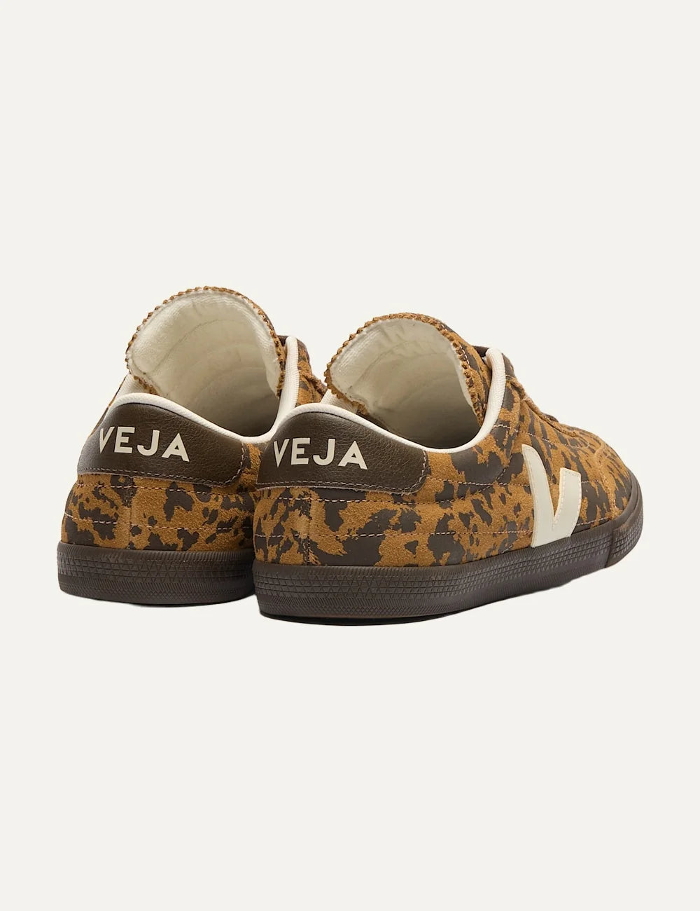 VEJA unisex Panenka suede sneakers with brown and black animal print and cream V logo back