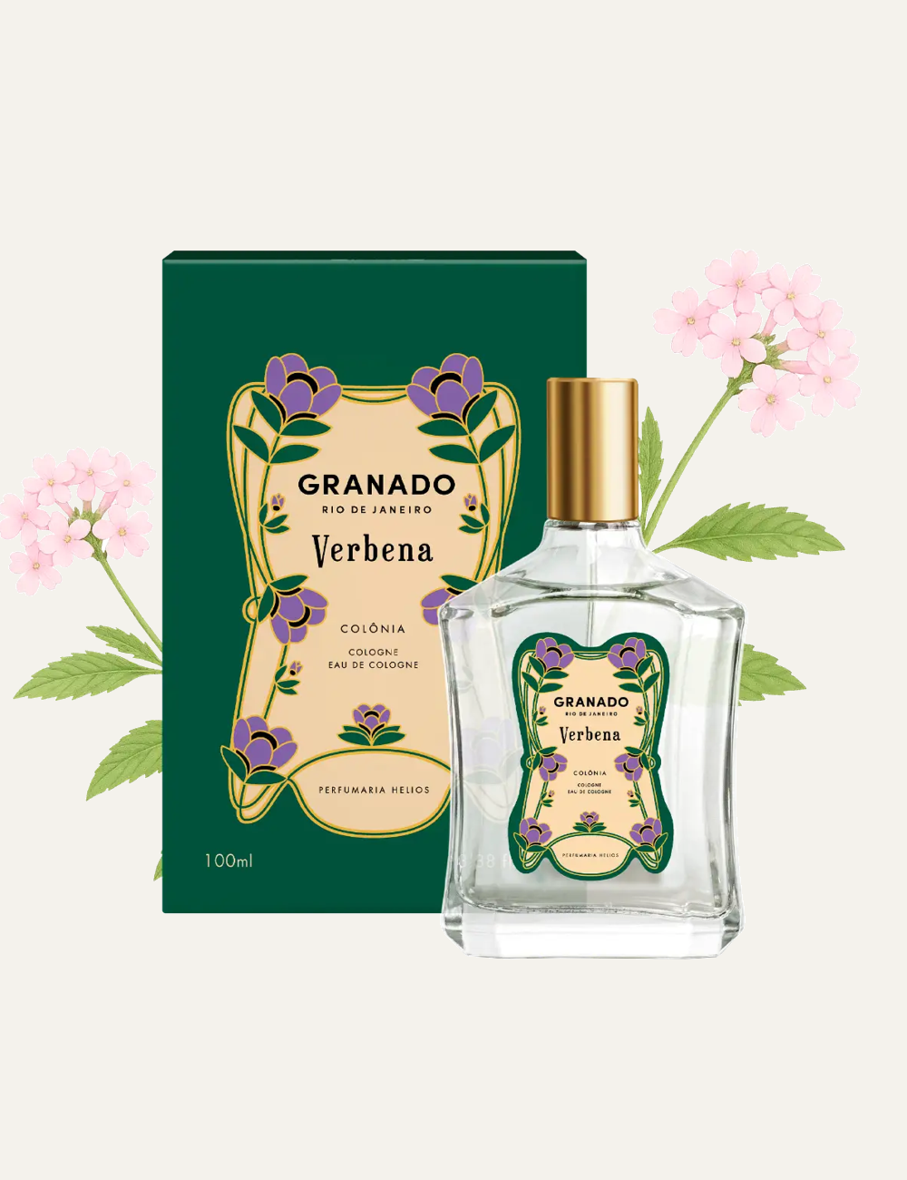 Granado Verbena eau de cologne bottle floral label detail view