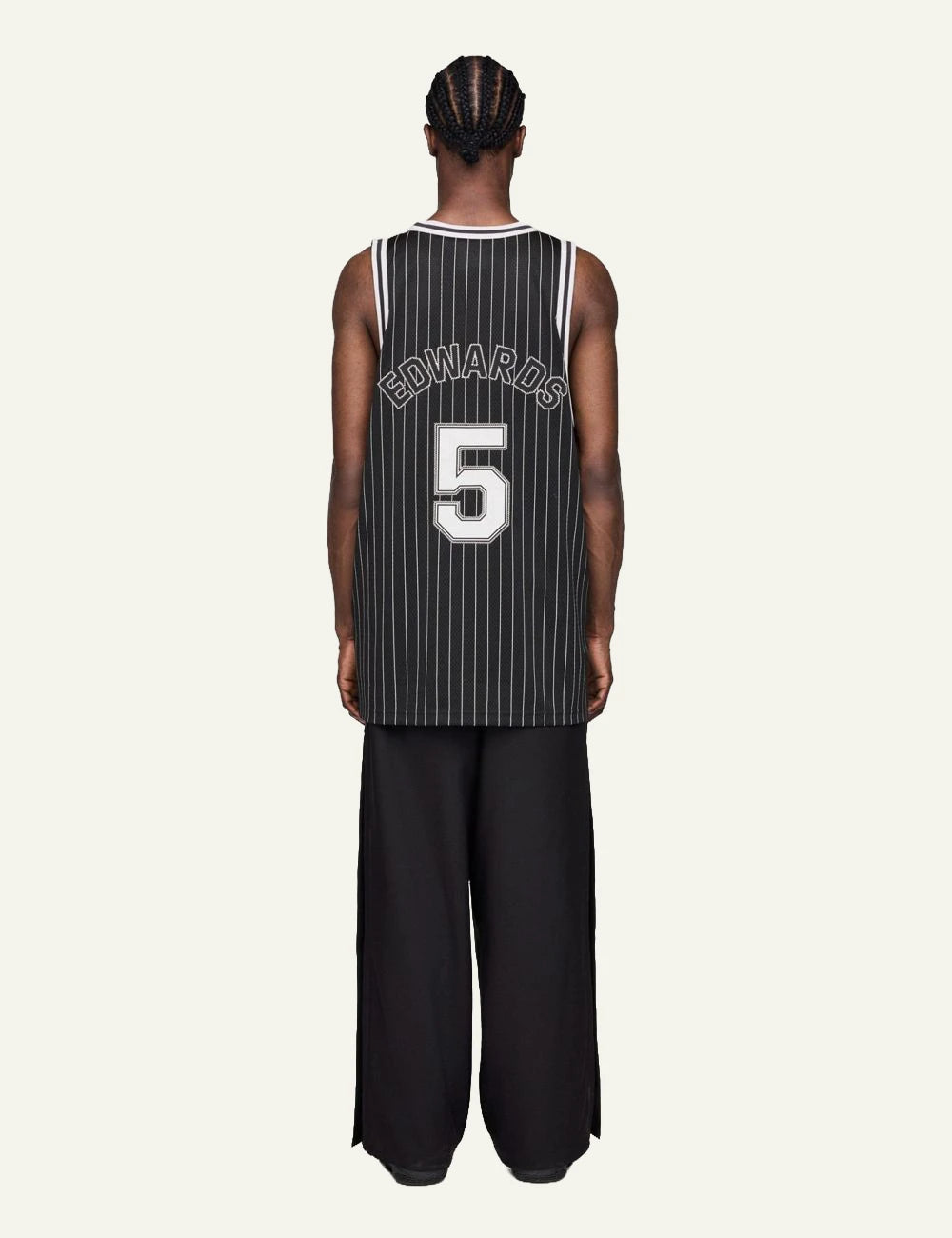 Y-3 basketball jersey black pinstripe number 5 sleeveless back view
